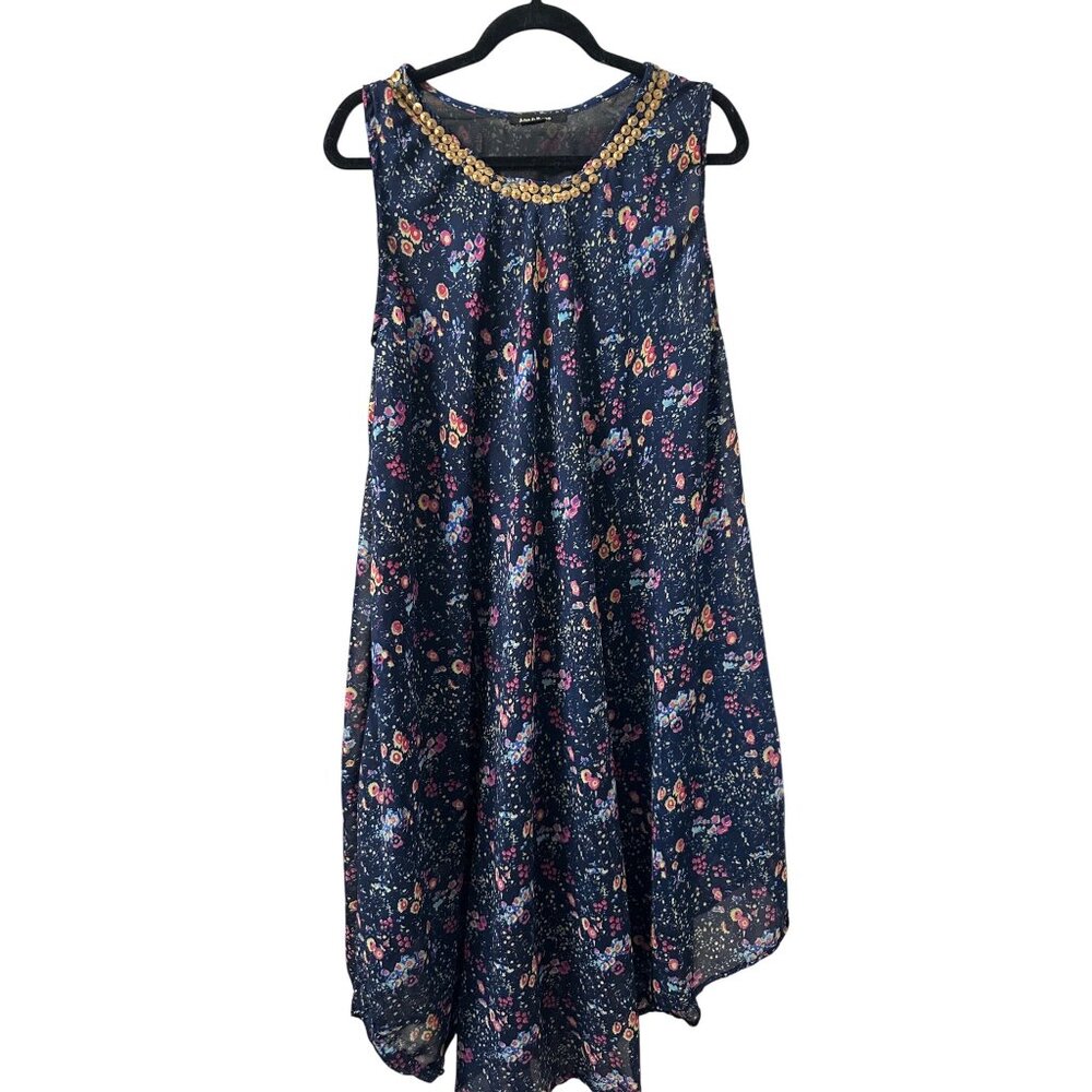 Floral Print Sleeveless  Dress Embellished Neckline Sheer Underlay O/S fairygoth